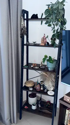 Leaned wooden ladder shelf - 5-tier display/storage unit