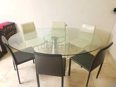 Glass Top oval Dining Table with 6 Chairs - Modern Set