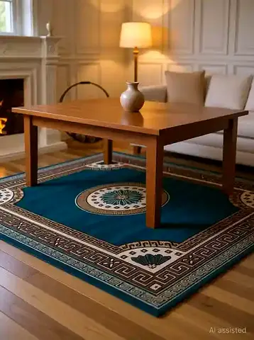 Teal Middle-Eastern Pattern Area Rug in Excellent Condition