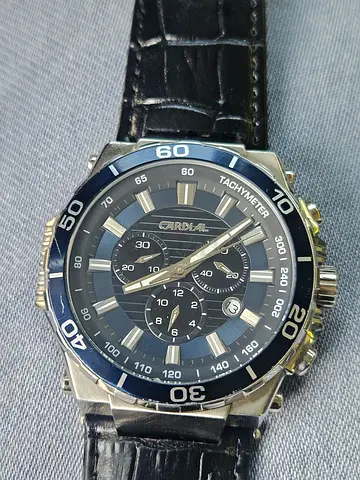 Men's Carnival chronograph wristwatch with black leather strap