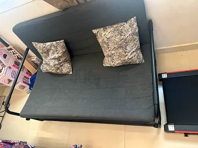 Grey Convertible Sofa Bed with Frame and Cushions - Good Condition