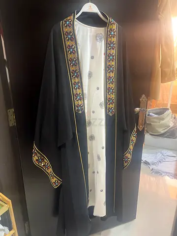 Black embroidered abaya with gold trim - excellent condition