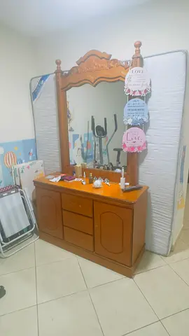 Solid Wood Dresser with Ornate Mirror - Good Condition