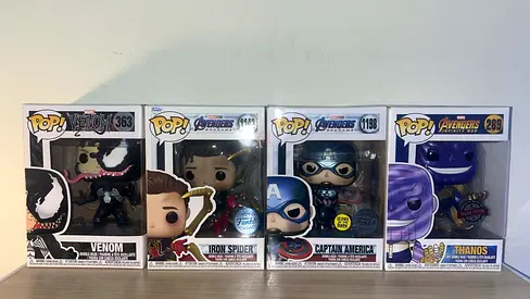 UNOPENED Bundle of Marvel Funko POPs including Venom, Iron Spider, Captain America, Thanos