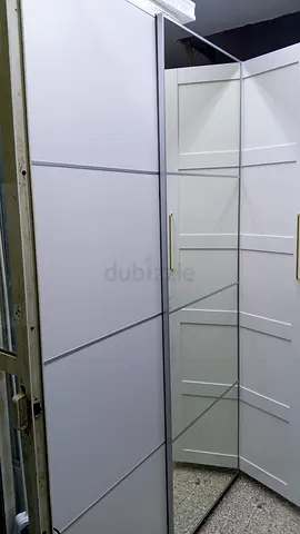 White Corner Wardrobe with Mirrored Door - Good Condition