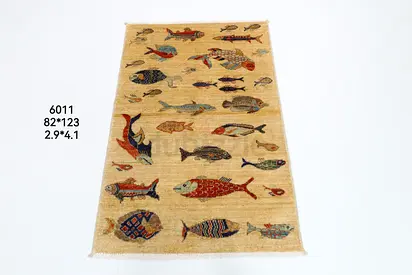 82 x 123 cm | Fish motifs Rug Afghan Hand Knotted Veg Dye Wool carpet