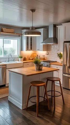 Modern kitchen island with wooden countertop