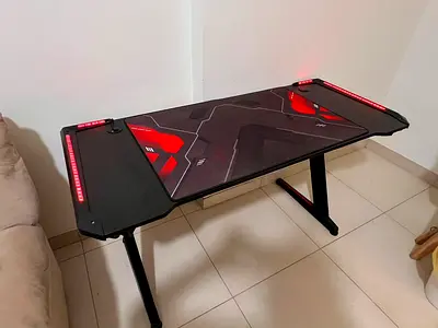 Gaming Desk with Remote Control RGB Lights PC Computer Desk Z Shaped Gamer Home Office Computer Desk