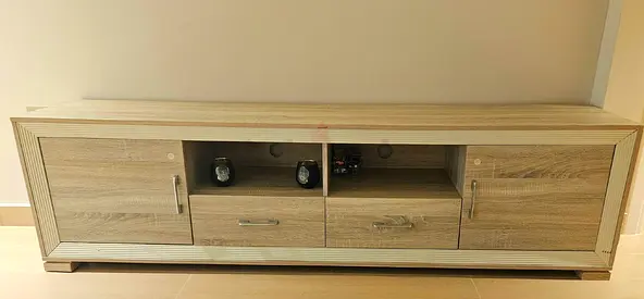 Wooden TV Entertainment Unit - Light Oak Finish, Good Condition