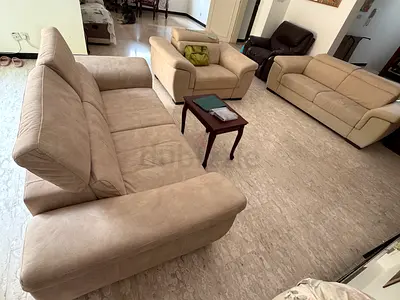 Beige 1pc 2 seater Suede Sofa Home center brand — Good Condition