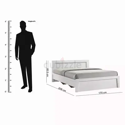 White Wooden Double Bed Frame with Headboard (Mattress not included)