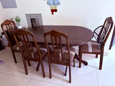 Solid Wood Oval Dining Table with 4 Chairs - Classic Dark Finish