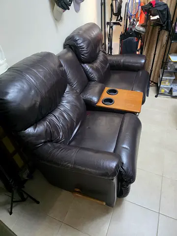 Genuine La-Z-Boy Leather Reclining Loveseat with Console – Excellent Condition – AED 750