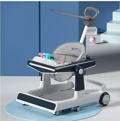 Lightweight Baby Walker with Steering Handle and Play Tray - Grey/Navy