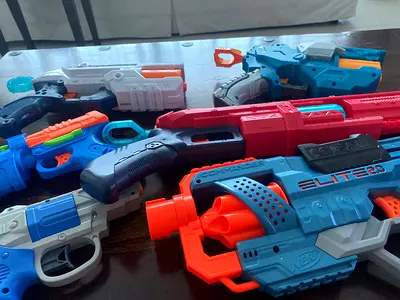 Set of 6 Nerf-style Blasters - Mixed Models, Good Used Condition