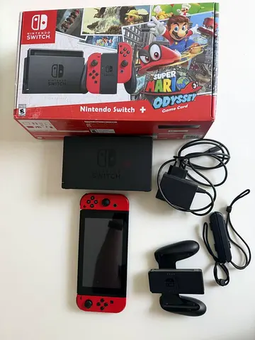 Nintendo Switch (Neon Red) with Dock, Joy-Con Grips, Power Cable