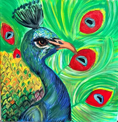 Handmade Peacock Painting — 40x40 cm