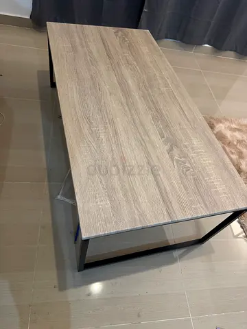 Modern Industrial Coffee Table - Light Wood & Black Metal Frame