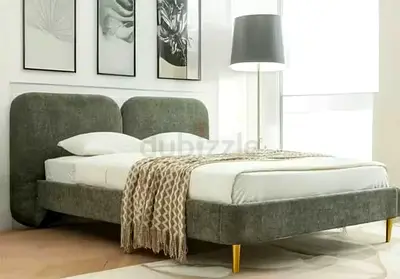 Modern upholstered Queen Size bed frame with padded headboard