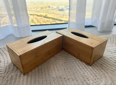 Bamboo tissue box covers, set of 2