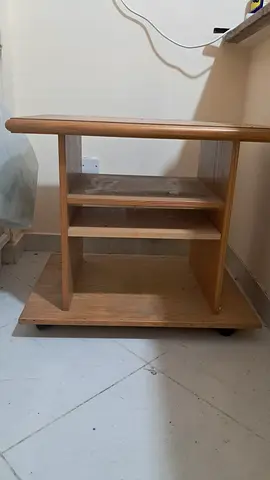 Small wooden side table / display shelf /Television & Dvd player stand with wheels- light oak finish