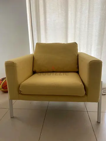 Single Armchair with Metal white Legs  (grey or yellow covers included)