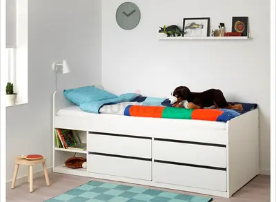 White Single Bed with Storage Drawers and Shelves - Ideal for Kids
