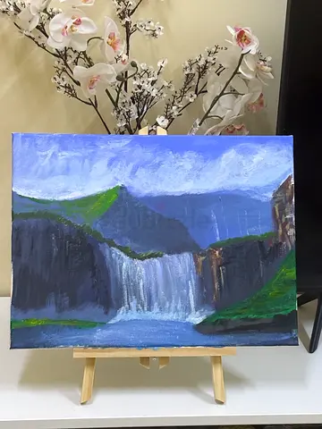 Original Acrylic Landscape Painting on Canvas — Waterfall Scene