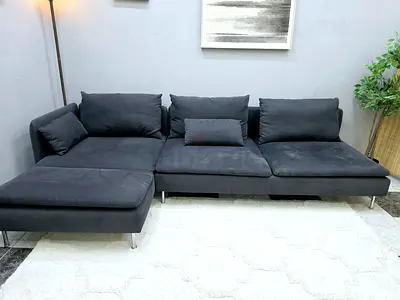 Modern L-shaped 3-seater sofa with chaise - Charcoal grey