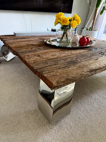 Marina Home originals - Solid Reclaimed Wood Coffee Table with Polished Metal Legs - 150cm x 150cm