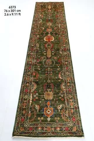 76 x 301 cm | 2'6 x 9'11 Ft Handmade Green Afghan Carpet