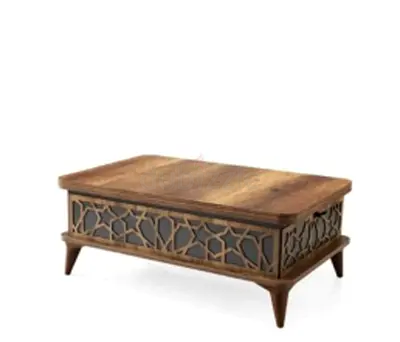 Wooden Coffee Table with Islamic Geometric Pattern Design
