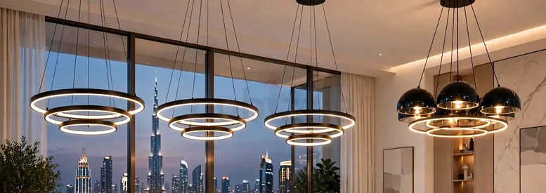 Modern LED Ring Pendant Ceiling Lights — Set of 7 (Black/Gold) 4 pace