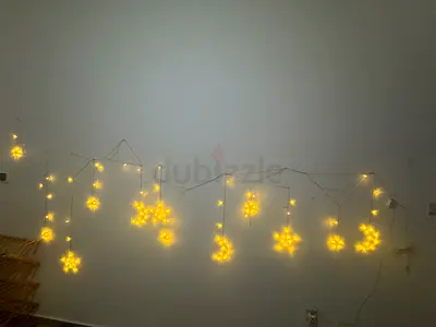 Warm White LED Moon & Stars Window / Wall Curtain String Lights