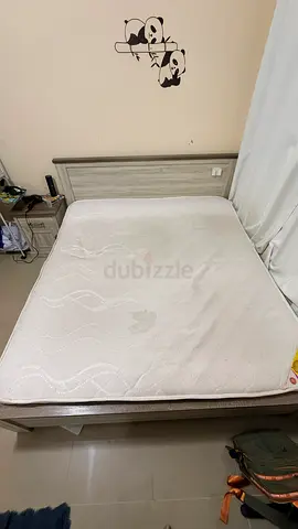 URGENT SALE | King Bed Frame with Mattress - Light Grey Wood, Used but in very good condition.
