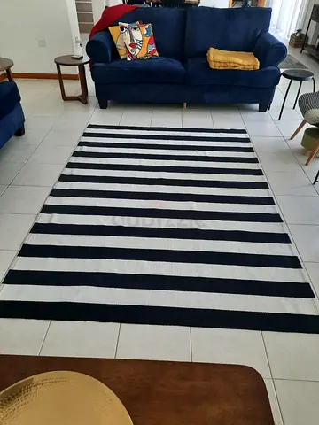 Black and White Striped Flatweave Rug - Good Condition