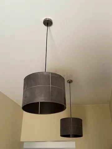 Pair of Grey Fabric Pendant Ceiling Lamps
