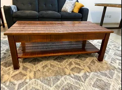 Marina home Solid Wood Slatted Coffee Table with Lower Shelf - Rustic Finish
