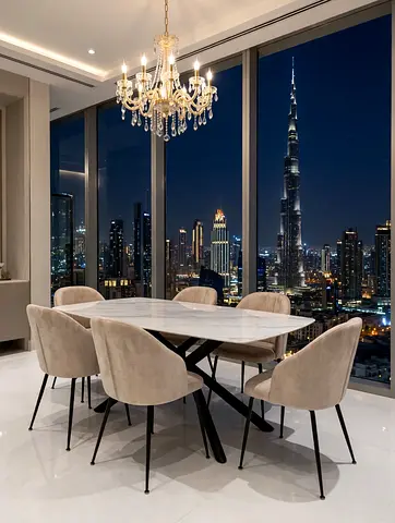 Modern Marble Dining Table with 6 Velvet Chairs