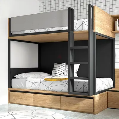 Modern Wooden Loft Bunk Bed with Storage Drawers - Double Bed Setup