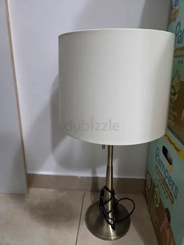 Brushed Nickel Floor Lamp with White Fabric Shade - Good Condition- set of 2