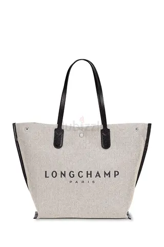 Longchamp Canvas Tote Bag with Black Leather Handles