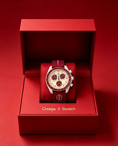 Omega x Swatch Chronograph Wristwatch in Red rubber strap — New, in Box