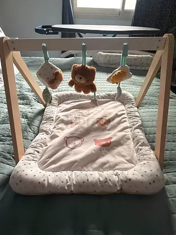 Wooden Frame Baby Play Gym with Soft Padded Mat and Hanging Toys