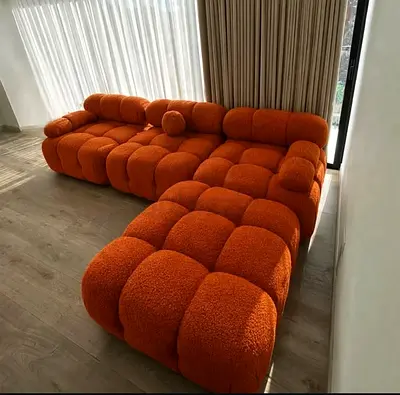 Modern Orange Modular Tufted Sofa