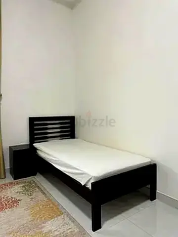 Single Wooden Bed Frame with Mattress and cupboard