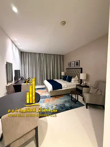 استوديو فاخر اول ساكن بمطبخ منفصل مع بلكونه مفتوحه. مفروش بالكامل✨عجمان الجرف 2 . للإيجار الشهري.الإيجار يشمل الفواتير والإنترنت وموقف