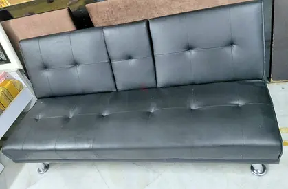 Black Faux Leather Sofa Bed / Futon - Compact 3-Seater