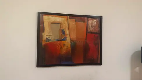 Abstract Framed Wall Art Painting - Warm Tones, Good Condition