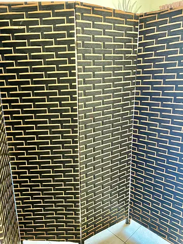 Foldable 4-Panel Room Divider / Privacy Screen - Black Brick Pattern